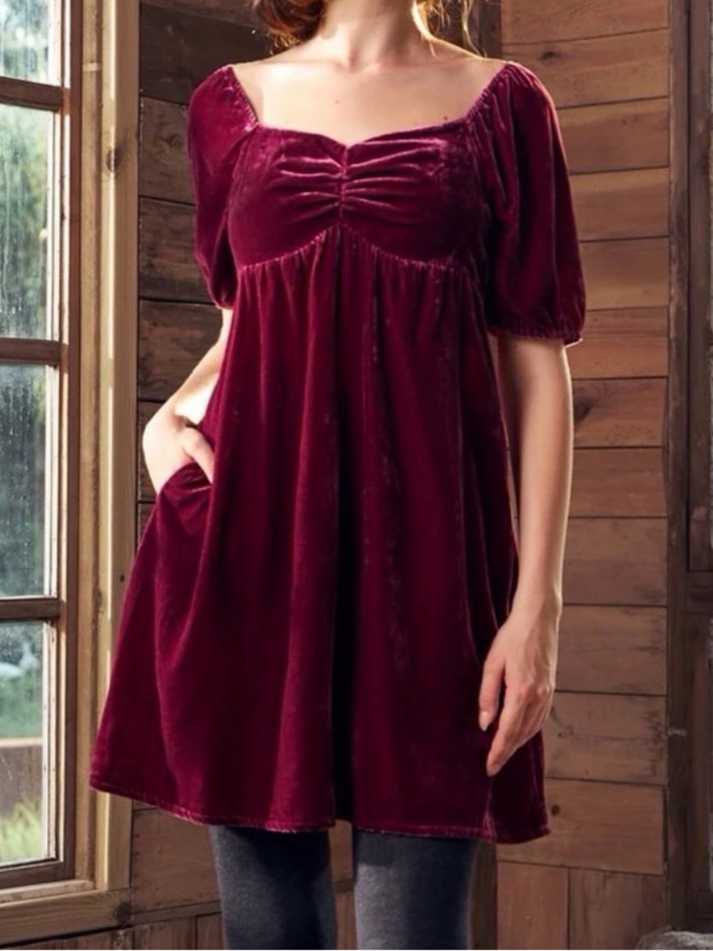 ModCloth Burgundy Wine Velvet Empire Waist Mini Dress - XL